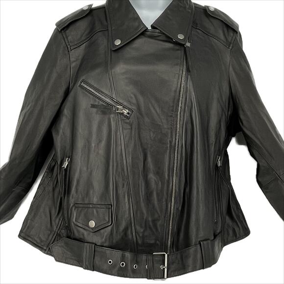 Nasty Gal Plus Size Leather Biker Jacket in Black Size 14 - Picture 1 of 15